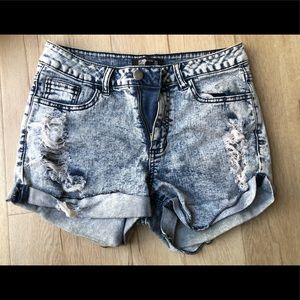 High wasted distressed jean shorts size 26 light white wash